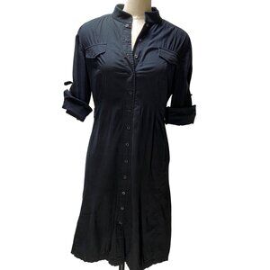 Tahari Arthur S Levine Black Long-Sleeve Button-Up Shirt Dress Pockets Y2K 90s